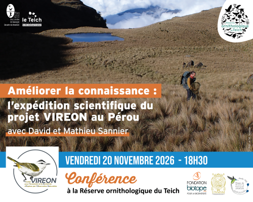 visuel de la conférence du 20 novembre au teich "Améliorer la connaissance : l'expédition scientifique du projet VIREON au Pérou"