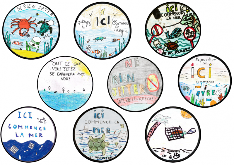 Macarons dessinés par les enfants représentant la pollution marine