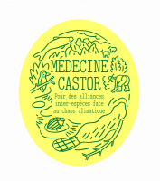 Logo ovale jaune, avec le titre du projet et des illustrations simples de nature et d'esp&egrave;ces illustrant la vie des rivi&egrave;res.